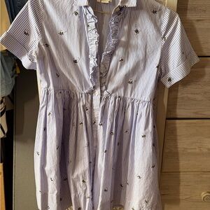 kate spade Light Blue and White Striped Bee Embroidered Shirt Dress